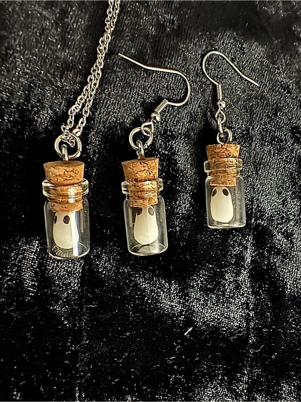 BOTTLED GHOSTS | Glow in the Dark Earrings and Necklace Set